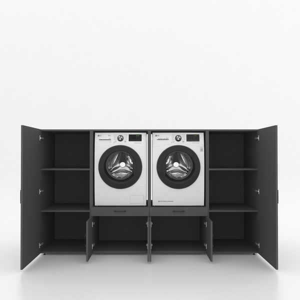 Wasmachinekast 4 delig - 254x145x67cm – Antraciet