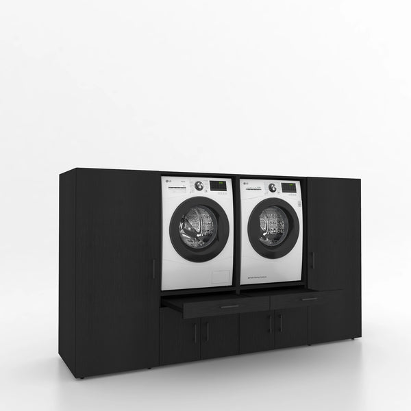 Wasmachinekast 4 delig - 254x145x67cm – Zwarte eik