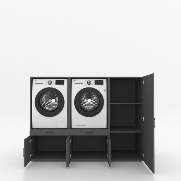 Wasmachinekast 3 delig - 194x145x67cm – Antraciet
