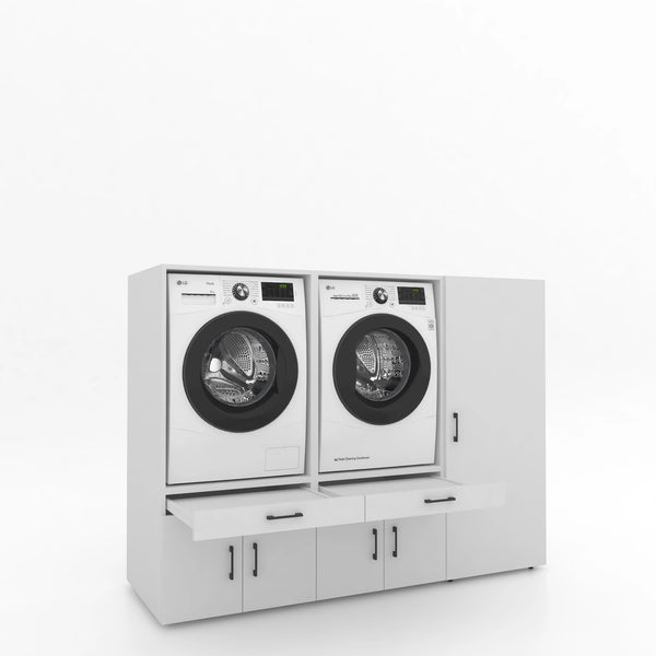 Wasmachinekast 3 delig - 194x145x67cm – Wit