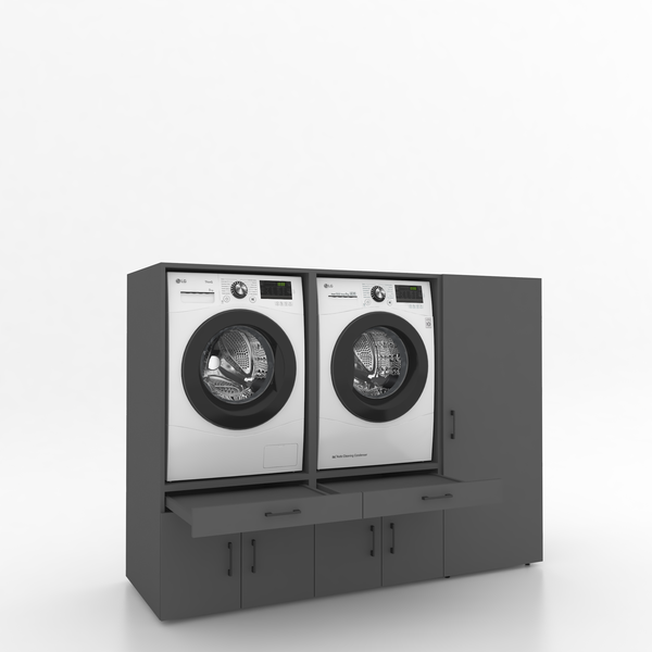 Wasmachinekast 3 delig - 194x145x67cm – Antraciet