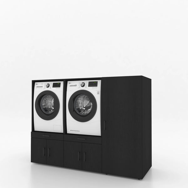 Wasmachinekast 3 delig - 194x145x67cm – Zwart Eiken
