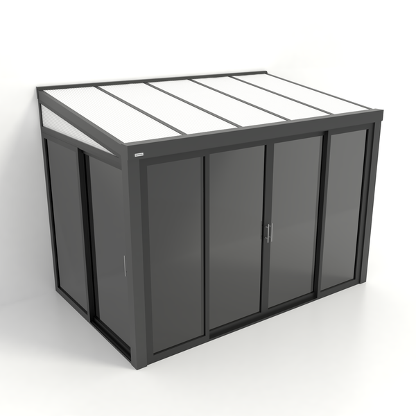 Kastrex Tuinkamer Aluminium - Luxe Buitenruimte met Polycarbonaat Dak - Privacy Glas - Gratis Montage - Antraciet