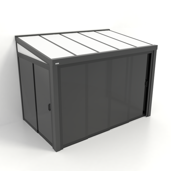 Kastrex Tuinkamer Aluminium - Luxe Buitenruimte met Polycarbonaat Dak - Privacy Glas - Gratis Montage - Antraciet