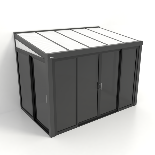 Kastrex Tuinkamer Aluminium - Luxe Buitenruimte met Polycarbonaat Dak - Privacy Glas - Gratis Montage - Antraciet