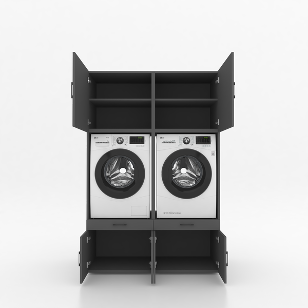 Wasmachinekast 2 delig - 134x205x67cm – Antraciet