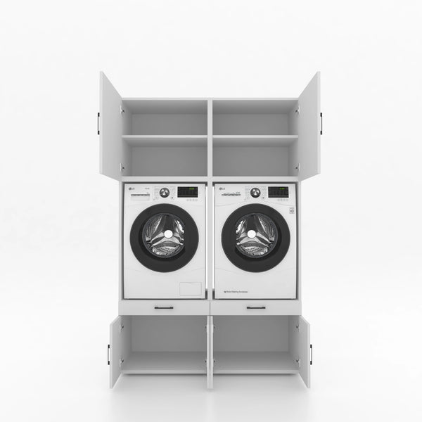 Wasmachinekast 2 delig - 134x205x67cm – Wit
