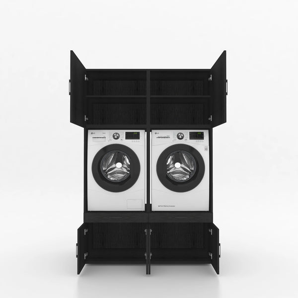 Wasmachinekast 2 delig - 134x205x67cm – Zwart Eiken