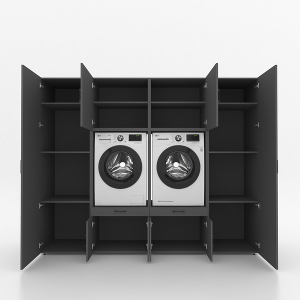 Wasmachinekast 4 delig - 254x205x67cm – Antraciet