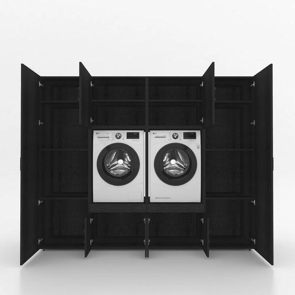 Wasmachinekast 4 delig - 254x205x67cm – Zwarte eik