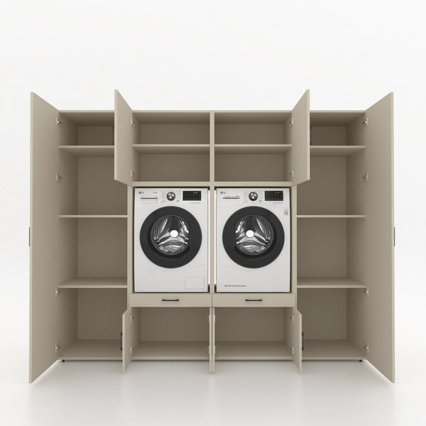 Wasmachinekast 4 delig - 254x205x67cm – Greige