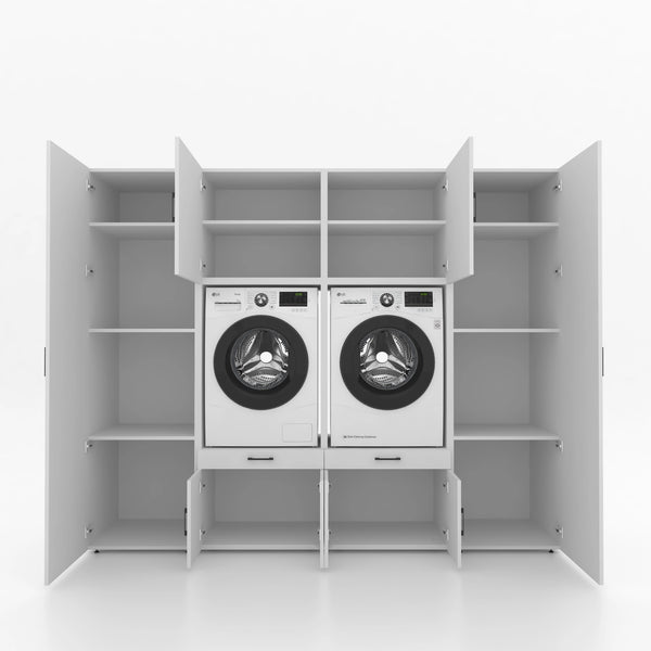 Wasmachinekast 4 delig - 254x205x67cm – Wit