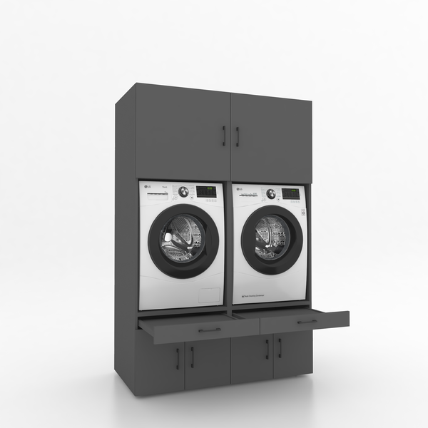 Wasmachinekast 2 delig - 134x205x67cm – Antraciet