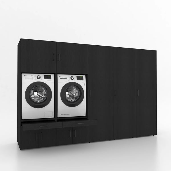 Wasmachinekast 5 delig - 314x205x67cm – Zwart Eiken