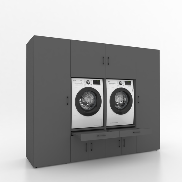 Wasmachinekast 4 delig - 254x205x67cm – Antraciet