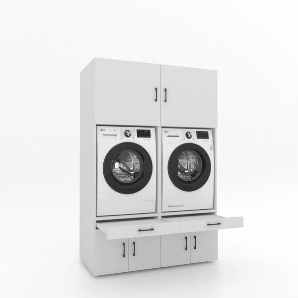 Wasmachinekast 2 delig - 134x205x67cm – Wit