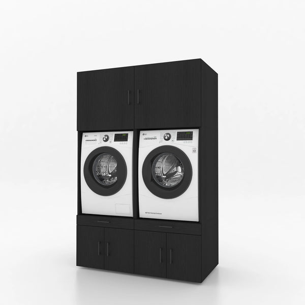 Wasmachinekast 2 delig - 134x205x67cm – Zwart Eiken