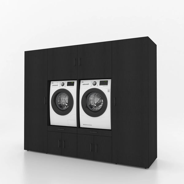 Wasmachinekast 4 delig - 254x205x67cm – Zwarte eik