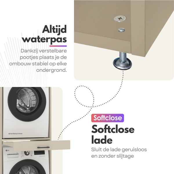 Dryer on washing machine cabinet 4-piece - 247x205x67cm – Greige