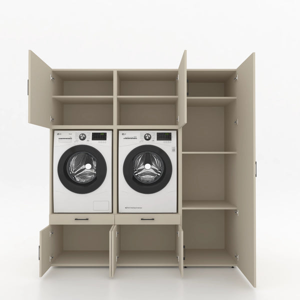 Wasmachinekast 3 delig - 194x205x67cm – Greige