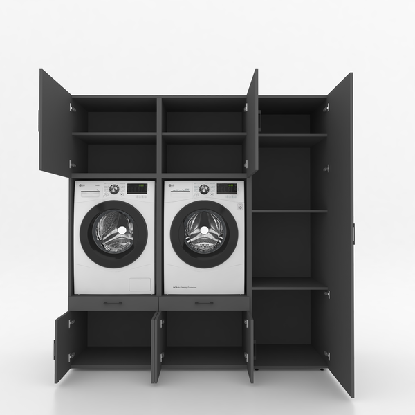Wasmachinekast 3 delig - 194x205x67cm – Antraciet