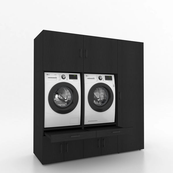 Wasmachinekast 3 delig - 194x205x67cm – Zwart Eiken