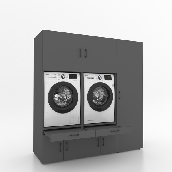 Wasmachinekast 3 delig - 194x205x67cm – Antraciet