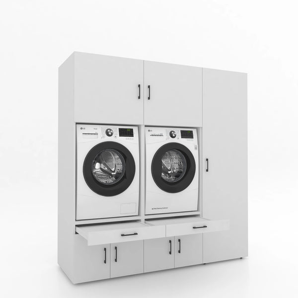 Wasmachinekast 3 delig - 194x205x67cm – Wit