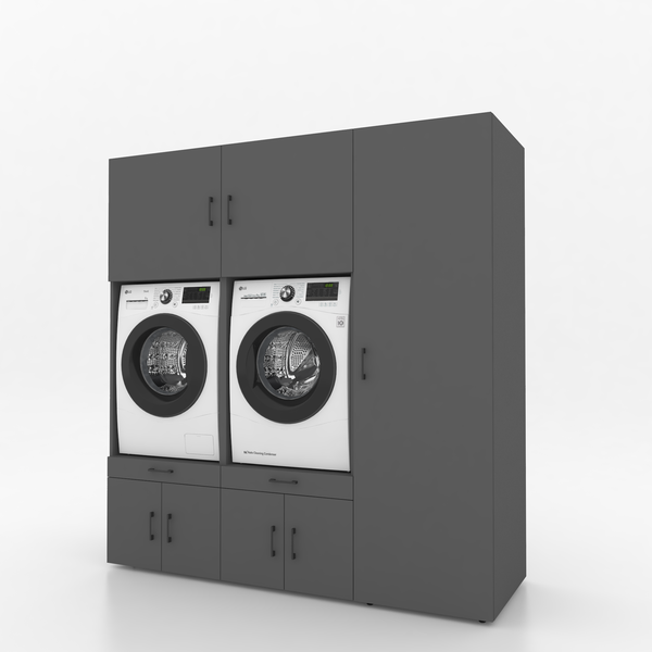 Wasmachinekast 3 delig - 194x205x67cm – Antraciet