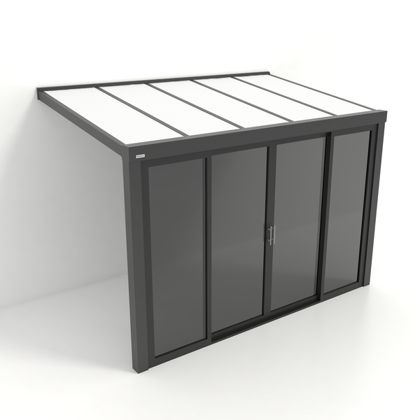 Kastrex Tuinkamer Aluminium - Luxe Buitenruimte met Polycarbonaat Dak - Privacy Glas - Gratis Montage - Antraciet