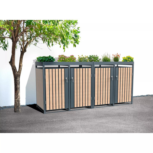 Armoire de conversion pour conteneurs Kastrex - Pour 4 poubelles à roulettes - Résistante aux intempéries et sans entretien - Acier revêtu