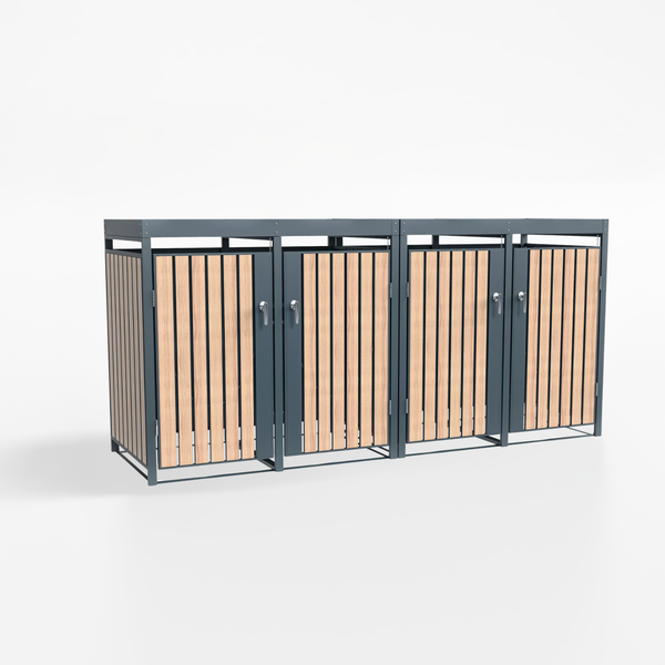 Armoire de conversion pour conteneurs Kastrex - Pour 4 poubelles à roulettes - Résistante aux intempéries et sans entretien - Acier revêtu