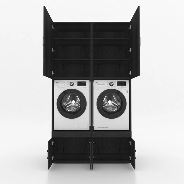 Wasmachinekast 2 delig - 134x240x67cm – Zwart Eiken