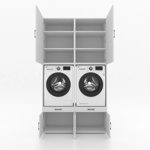 Wasmachinekast 2 delig - 134x240x67cm – Wit
