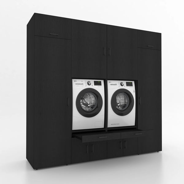 Wasmachinekast 4 delig - 254x240x67cm – Zwarte eik