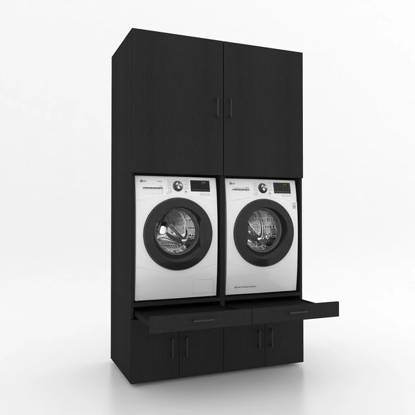 Wasmachinekast 2 delig - 134x240x67cm – Zwart Eiken