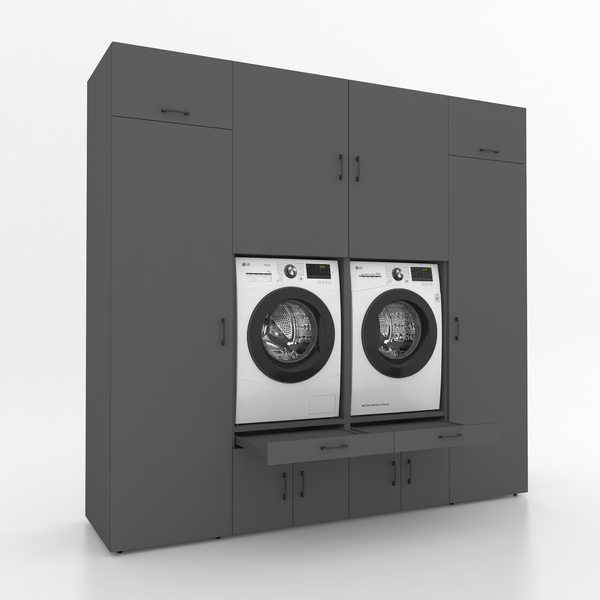 Wasmachinekast 4 delig - 254x240x67cm – Antraciet