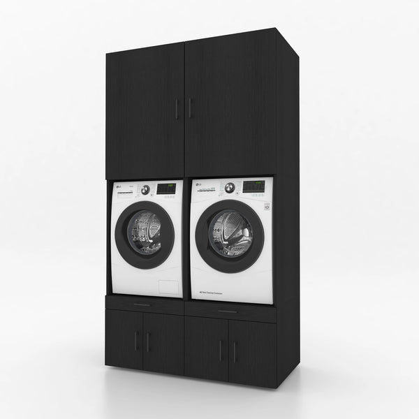Wasmachinekast 2 delig - 134x240x67cm – Zwart Eiken