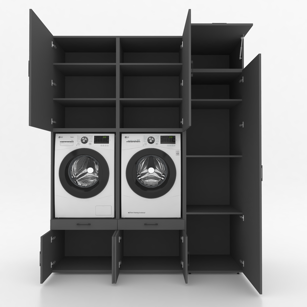 Wasmachinekast 3 delig - 194x240x67cm – Antraciet