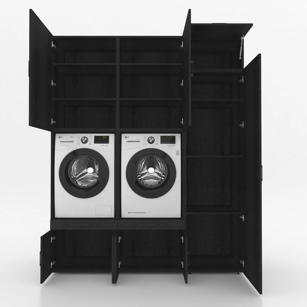 Wasmachinekast 3 delig - 194x240x67cm – Zwart Eiken