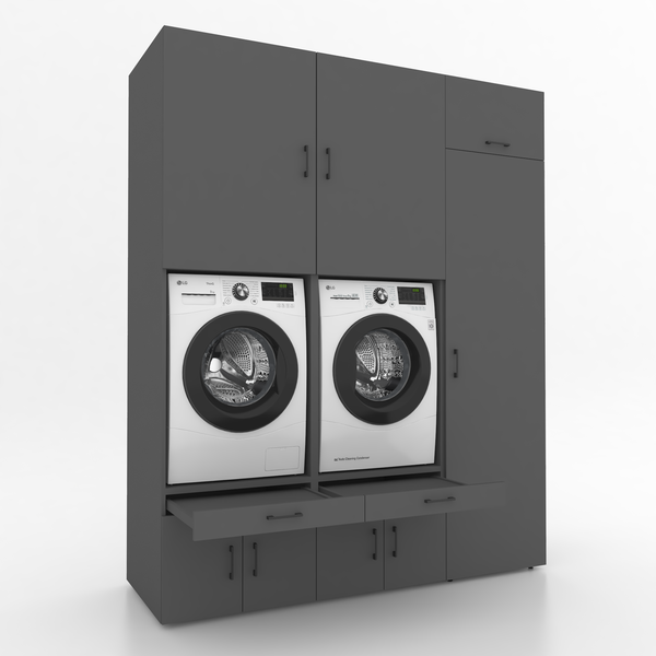 Wasmachinekast 3 delig - 194x240x67cm – Antraciet
