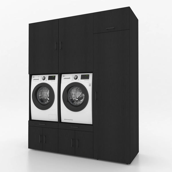 Wasmachinekast 3 delig - 194x240x67cm – Zwart Eiken