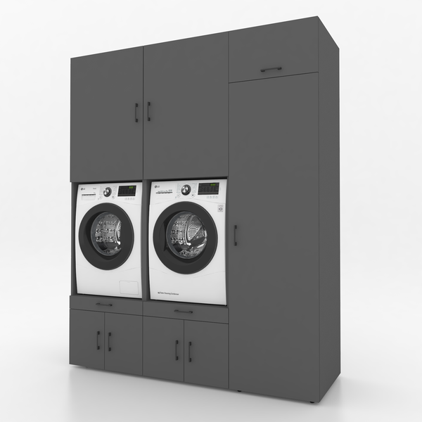 Wasmachinekast 3 delig - 194x240x67cm – Antraciet