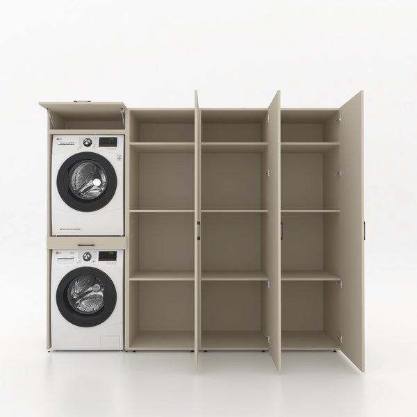 Dryer on washing machine cabinet 4-piece - 247x205x67cm – Greige