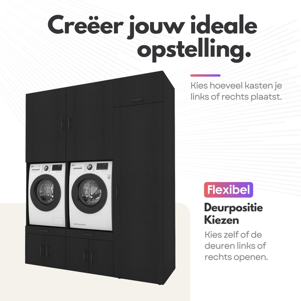Washing machine cabinet, 2-piece - 134x145x67cm - Black oak