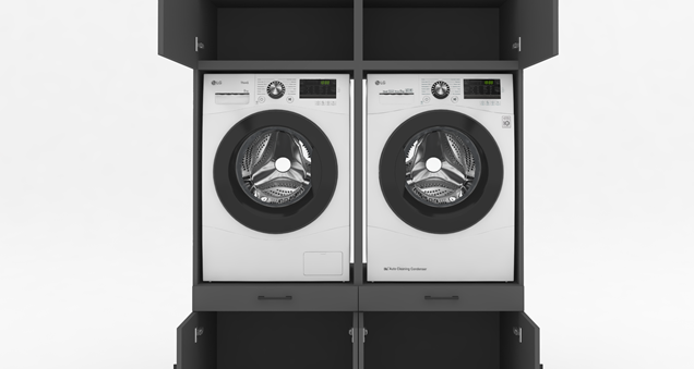 Een opgeruimde wasruimte met de Kastrex Wasmachinekast