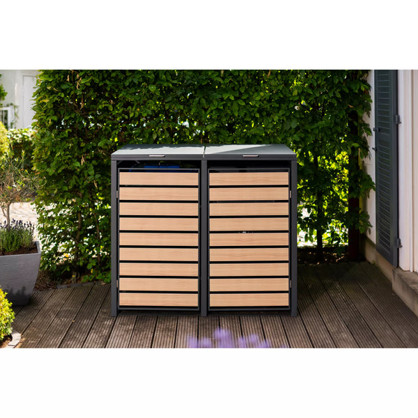 Armoire de conversion pour conteneurs Kastrex - Pour 2 poubelles à roulettes - Résistante aux intempéries et sans entretien - Acier revêtu