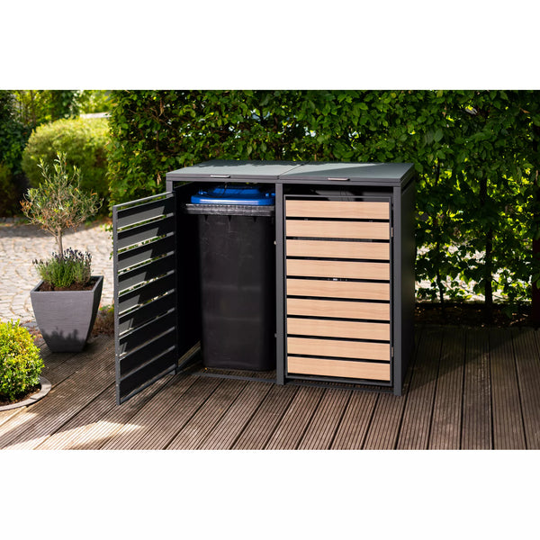 Armoire de conversion pour conteneurs Kastrex - Pour 2 poubelles à roulettes - Résistante aux intempéries et sans entretien - Acier revêtu