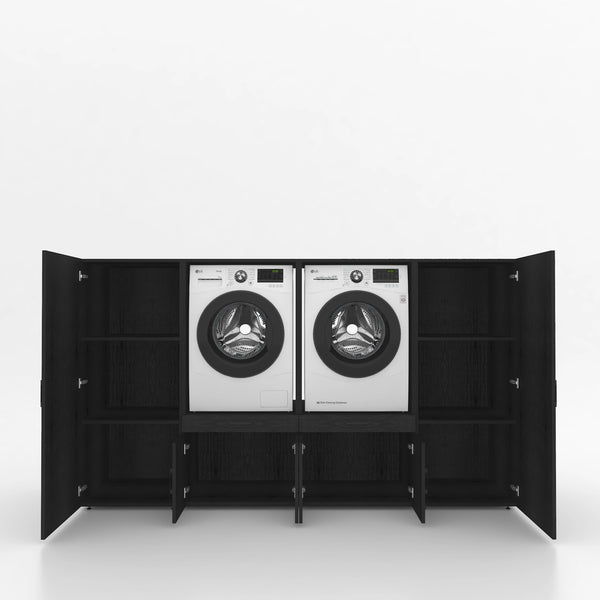 Wasmachinekast 4 delig - 254x145x67cm – Zwarte eik