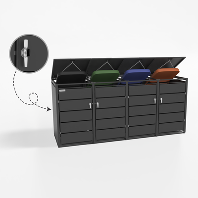 Kastrex Container Conversion Cabinet - For 4 Wheelie Bins - Weatherproof & Maintenance-Free - Coated Steel